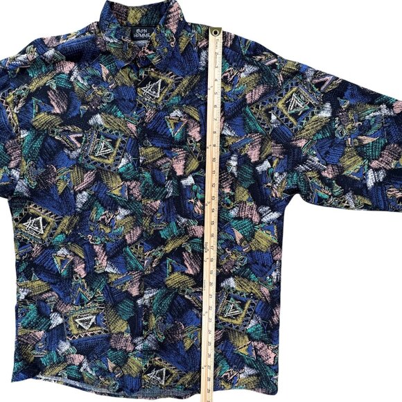 Bon Homme Shirt Men M Rayon USA Made Abstract Pattern 90s Vintage Button Up Rare - Picture 5 of 14